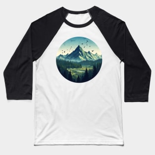 Low Poly Forest and Mountain Baseball T-Shirt